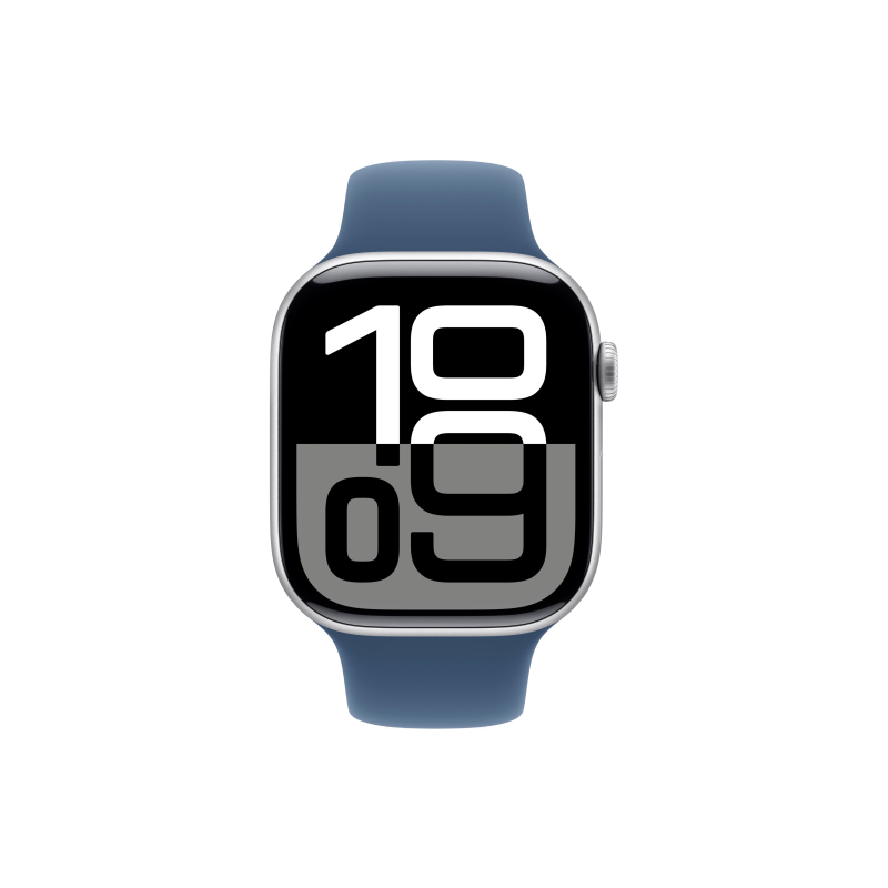 Apple Watch Series 10, 46 мм, корпус из алюминия цвета серебристый, спортивный ремешок Denim Sport B